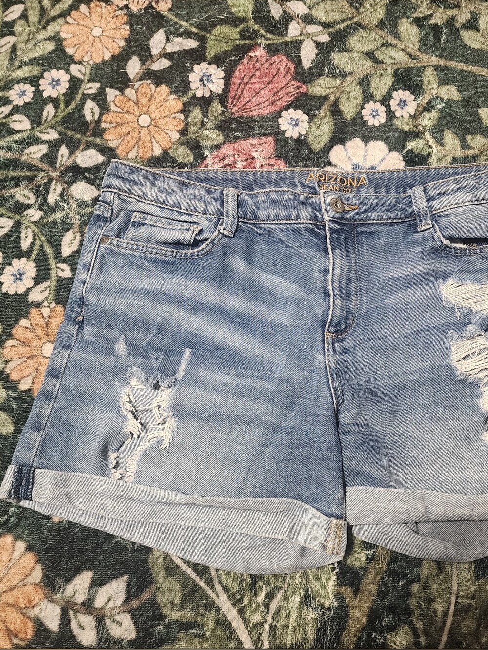 Arizona Jean Company Light Blue Distressed Roll-Cuff Denim Shorts